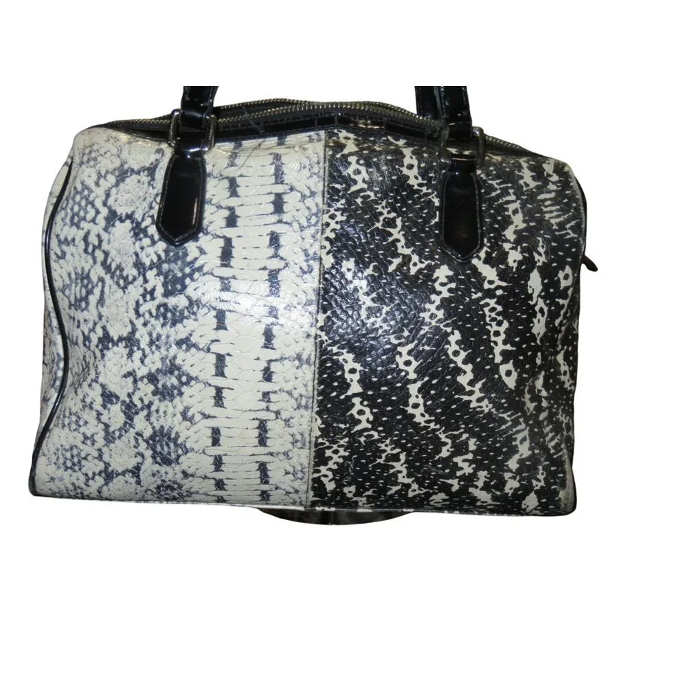 Coach 2014 Nancy Exotic Reptile Snakeskin Embossed Leather Black White Satchel